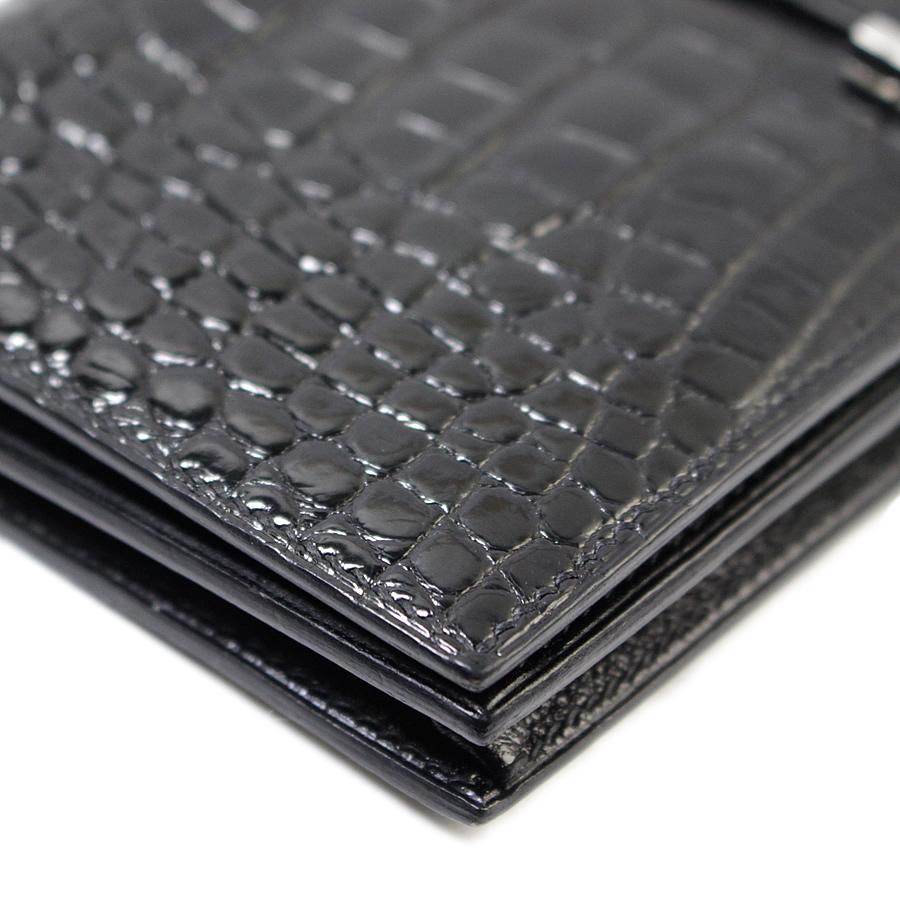 美品 HERMES エルメス ベアンスフレ 長財布 クロコ アリゲーター 黒