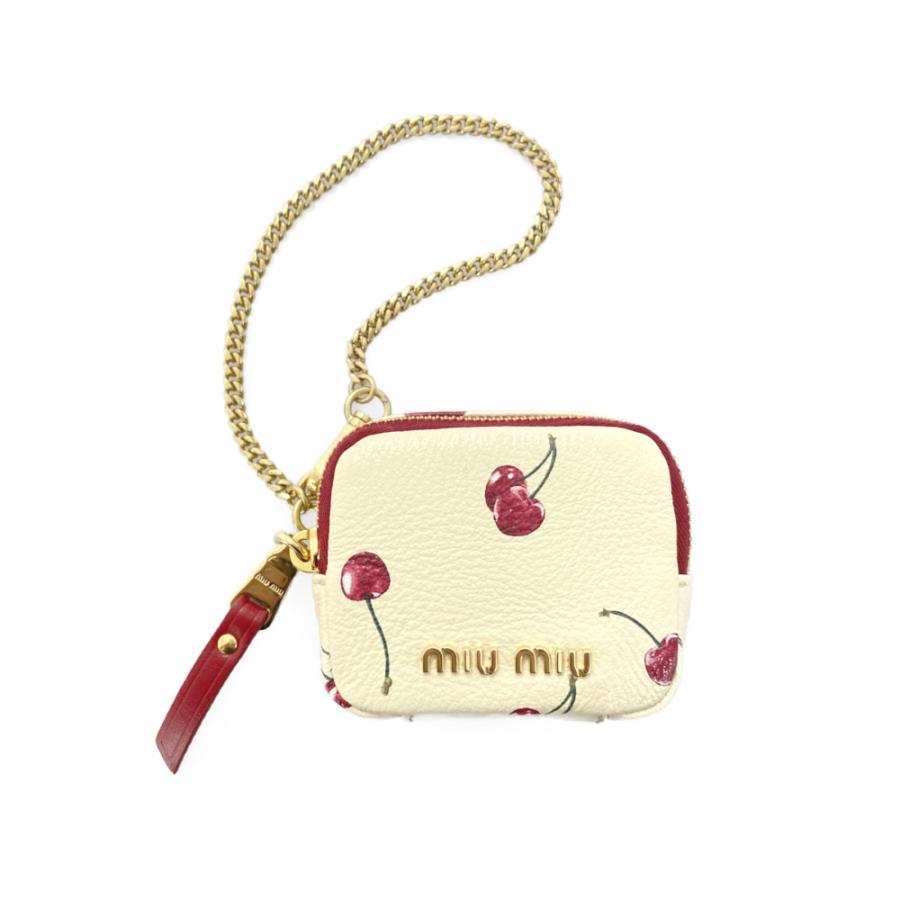 miu miu（ミュウミュウ） プリント入りマドラスレザーミニポーチ