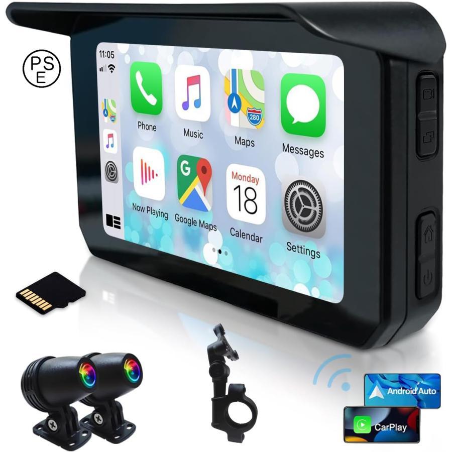 バイク用ナビ ドライブレコーダー CarPlay&Androi Auto 前後カメラ