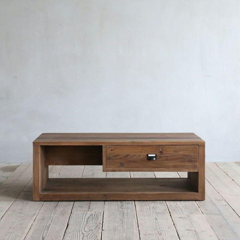 コーヒーテーブル センターテーブル L字型収納 120幅 パイン古材 収納