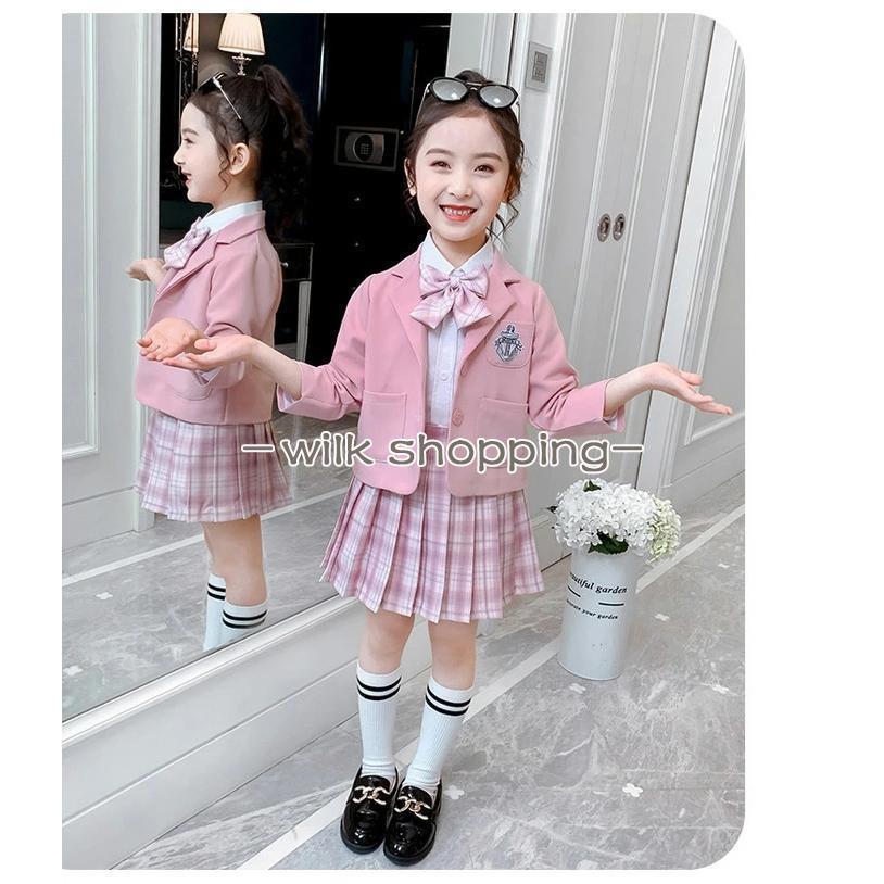 入学式 スーツ 女の子 3点セット 子供服 フォーマル 学院風 キッズ 卒
