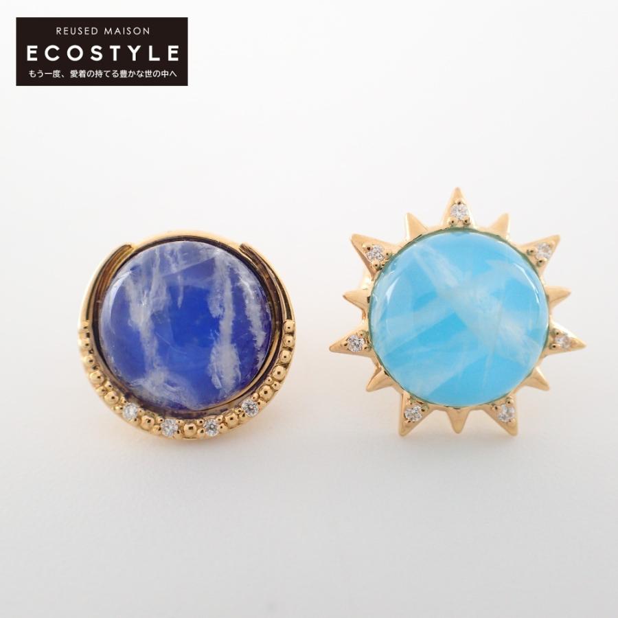 美品 STAR JEWELRY 2ZP1539 K18 MOON＆SUN P ターコイズ/ロイヤル