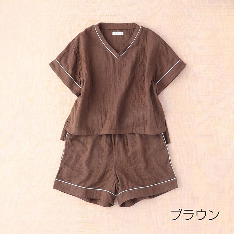 UCHINO パジャマ レディース マシュマロガーゼ バイカラー Vネック