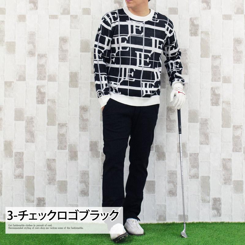 ゴルフウェア メンズ ゴルフニット セーター トップス 総柄 ビッグロゴ