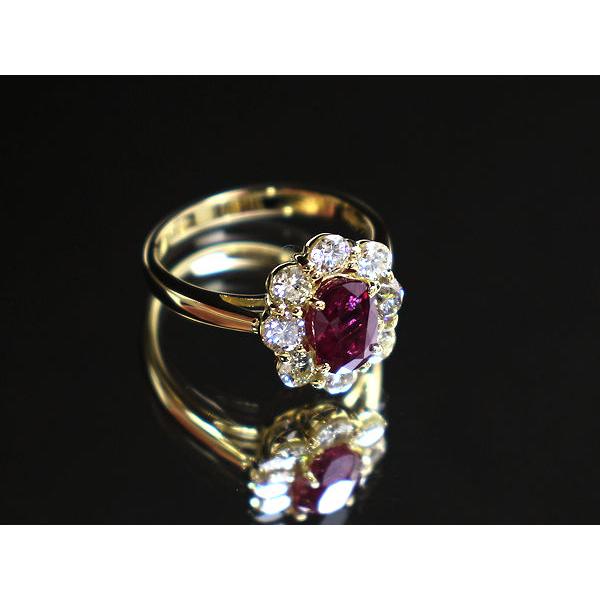 K18 大粒ルビーリング 12号 1.577ct ダイヤモンド 1.01ct 18金