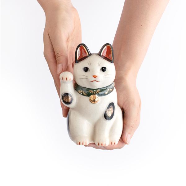 招き猫 l 陶彩菊花 大 右手 左手 瀬戸焼 日本製 ネコ ねこ 陶器 縁起物
