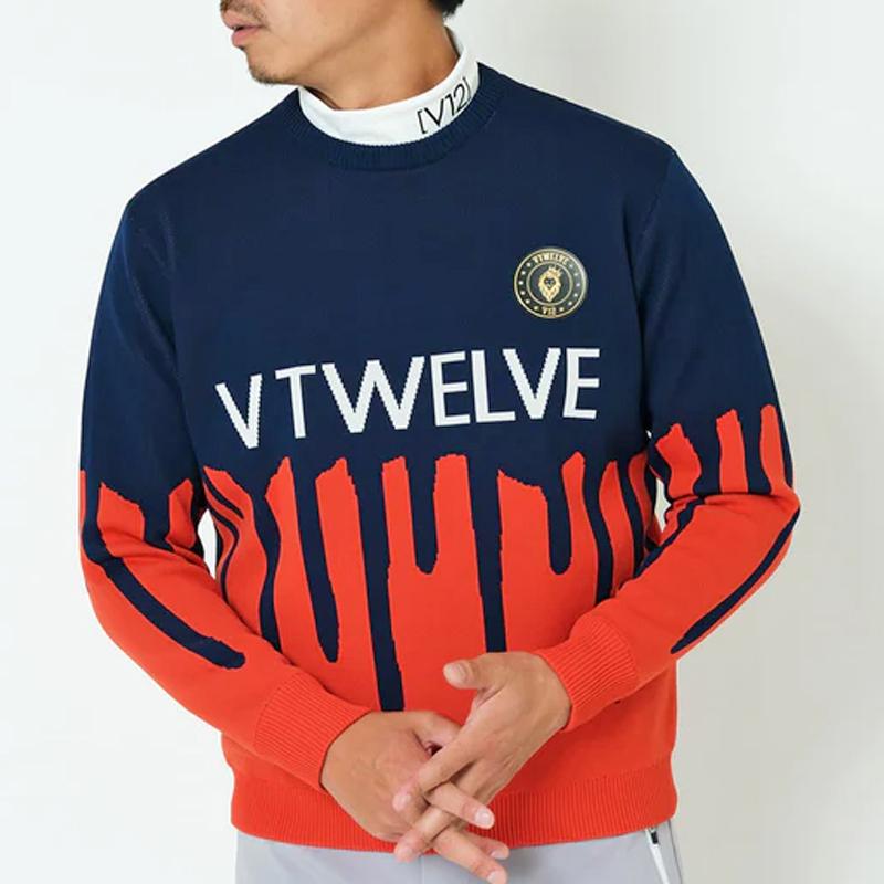 美品】V12 LION CREW ワッペンニットセーター Mサイズ メンズ V12 LION
