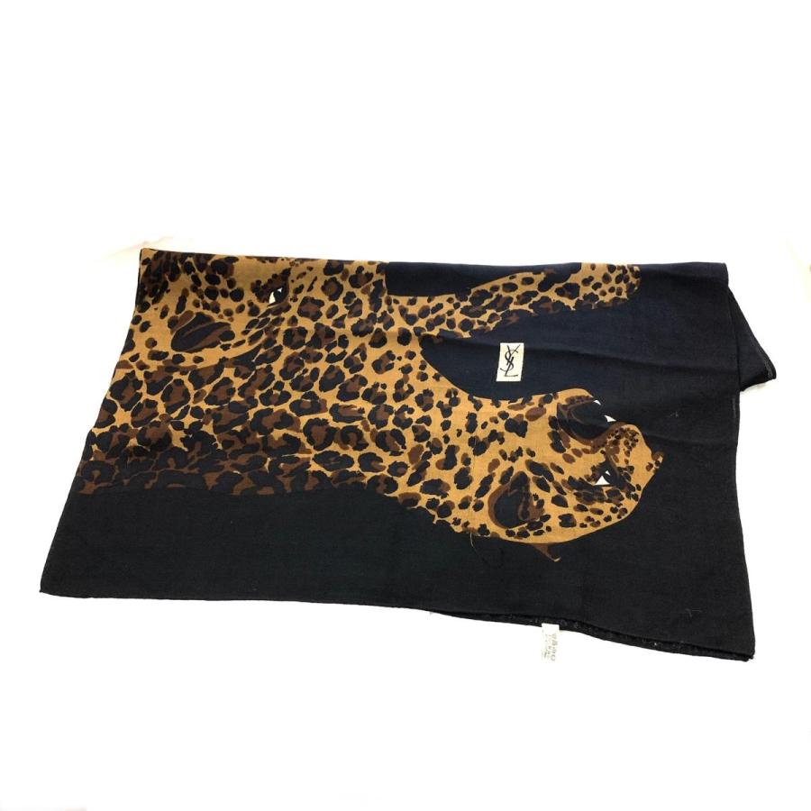 YvesSaintLaurent レオパード柄 ウールストール 138㎝ レオパード