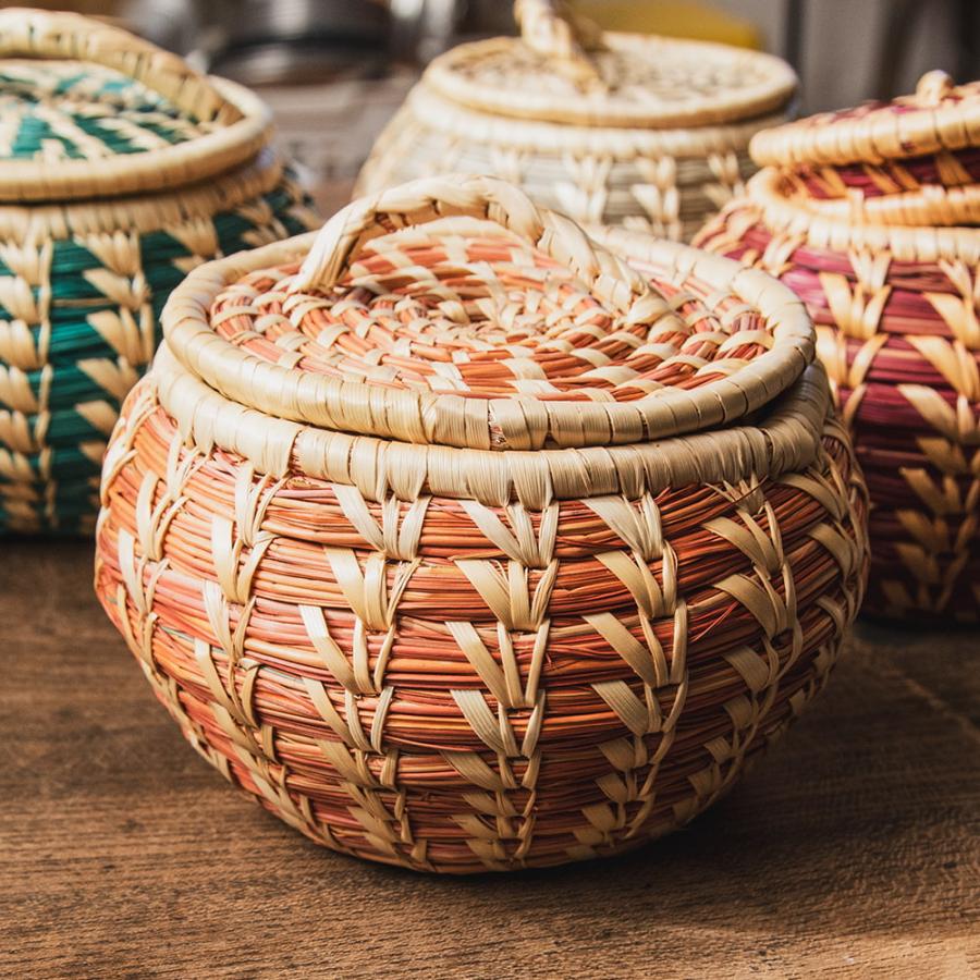 小物入れ ジュエルケース カゴ 竹細工 ネパールの手作り 竹編み 直径