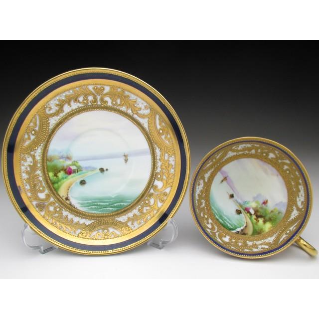 ノリタケ オールドノリタケ 金盛りエナメルジュール海辺風景絵 カップ