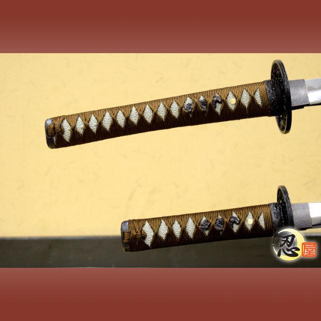 高級模造刀 居合刀 2本セット 美術刀剣 太刀 脇差 大小セット 黒拵え