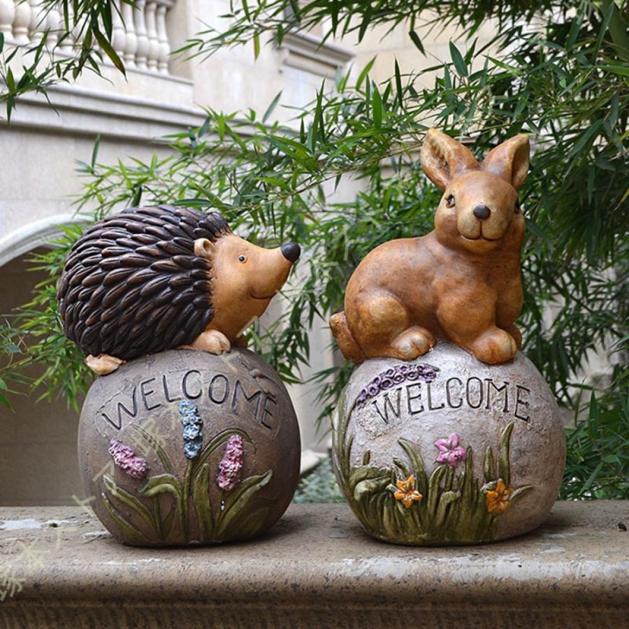ハリネズミの置物 うさぎウエルカムストーン オーナメント ガーデン