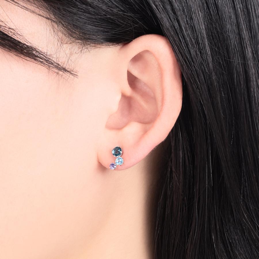 ジュエリーツツミ K10ホワイトゴールドマルチストーンピアス
