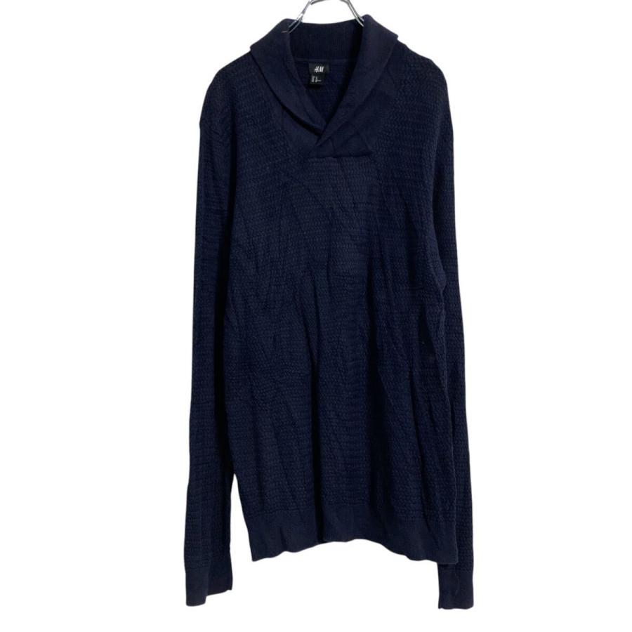 H&M ニット セーター XL ネイビー エイチアンドエム ショールカラー