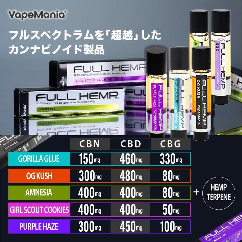 CBD CBN CBG リキッド FULLHEMP 85% カートリッジ 1ml 高濃度