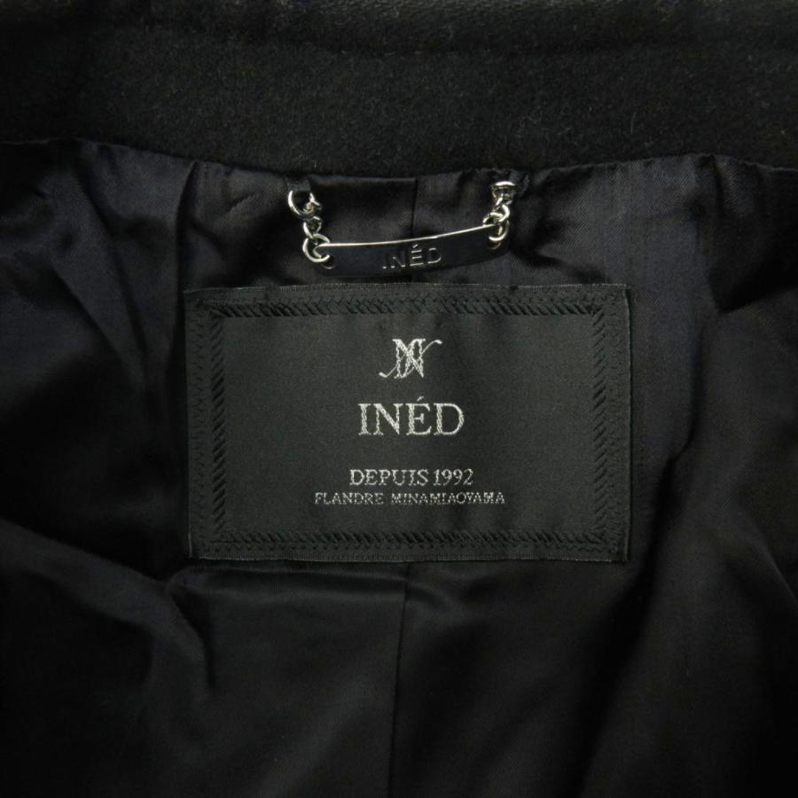 INED（イネド） ノーカラーコート カシミヤ100% ロング丈 9 黒