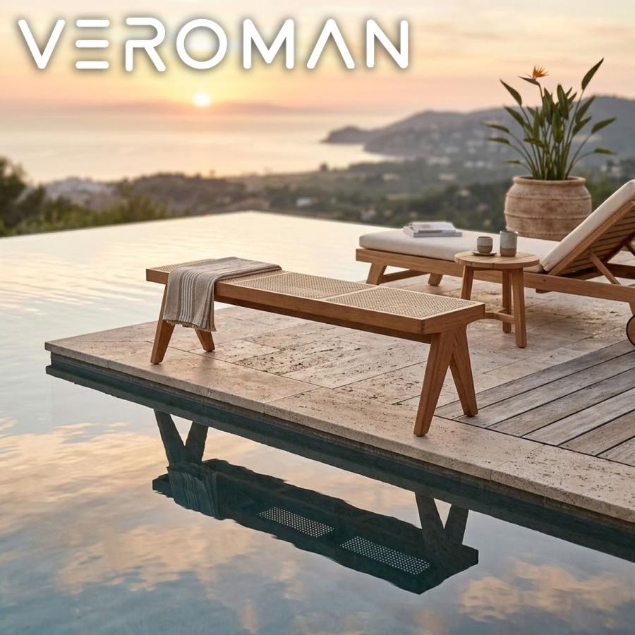 3人掛け] VeroMan ラタン ベンチ ウッド ダイニングチェア 椅子 安定