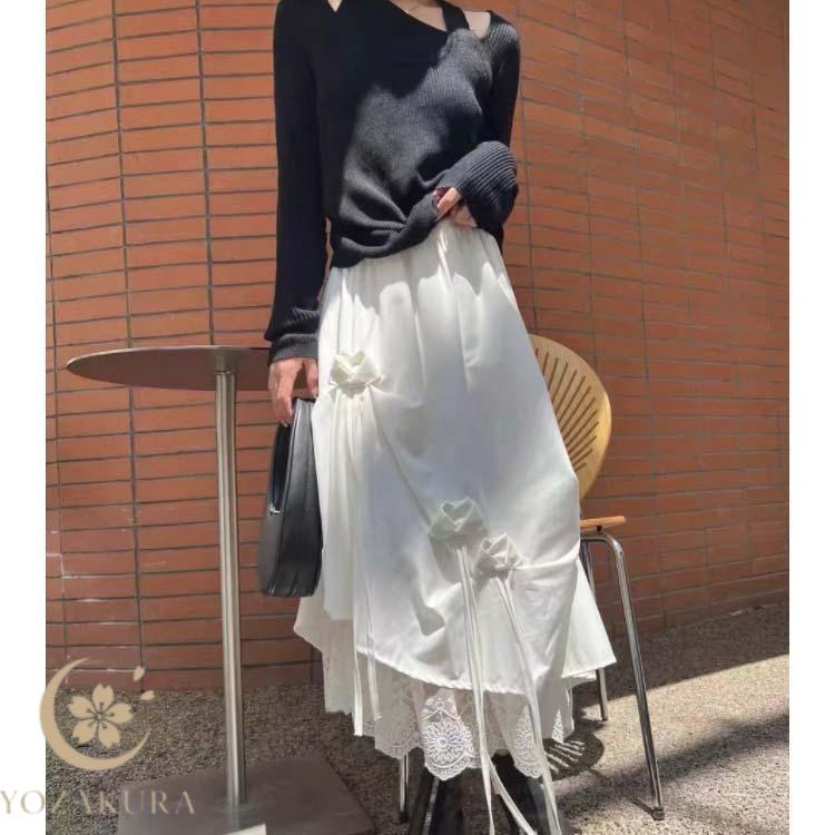 アシンメトリー 春 冬 レディース フレアスカート スカート 秋 裾変形