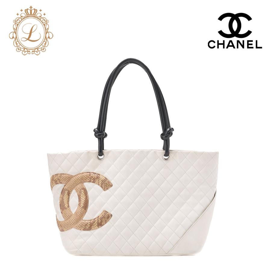CHANEL シャネル カンボンライン マトラッセ カーフスキン パイソン 白