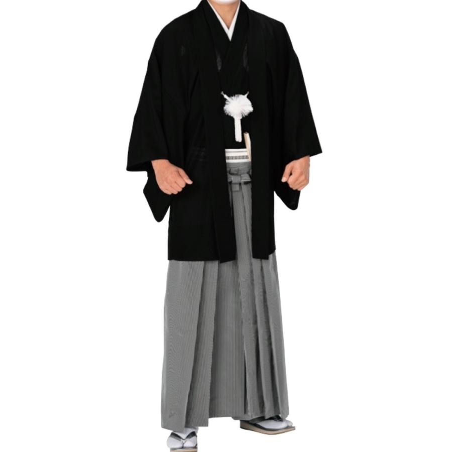夏物・男物礼装一式セット 駒絽黒無地 紋付 羽織 袴（駒絽・お仕立上り
