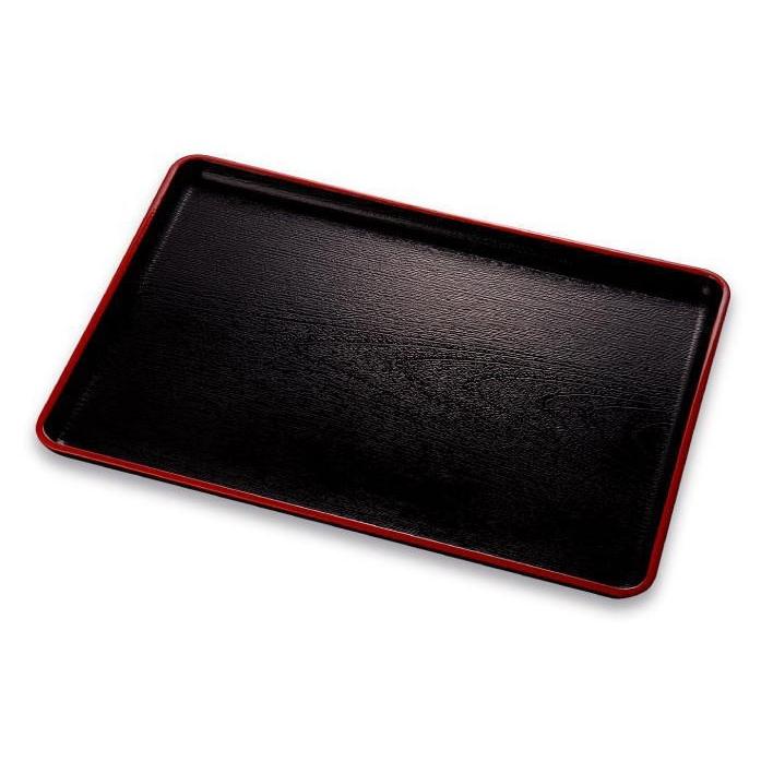 お盆 トレー 尺五 サービス盆 黒塗 渕朱(5枚組) 滑り止め加工 45.5cm 5