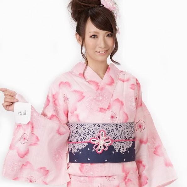 浴衣 レディース 3点セット itomi 大人ゆかた 綿 麻 ピンク 桜 : 着物