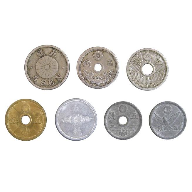 古銭 近代貨幣 明治 大正 昭和 5銭 7種 7枚セット : yuuhiflower