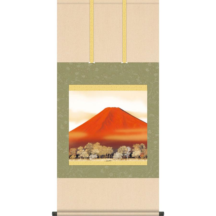 掛軸 (掛け軸) 赤富士 伊藤渓山 尺五横 約横54.5×縦115cm g7264 KZ5B5