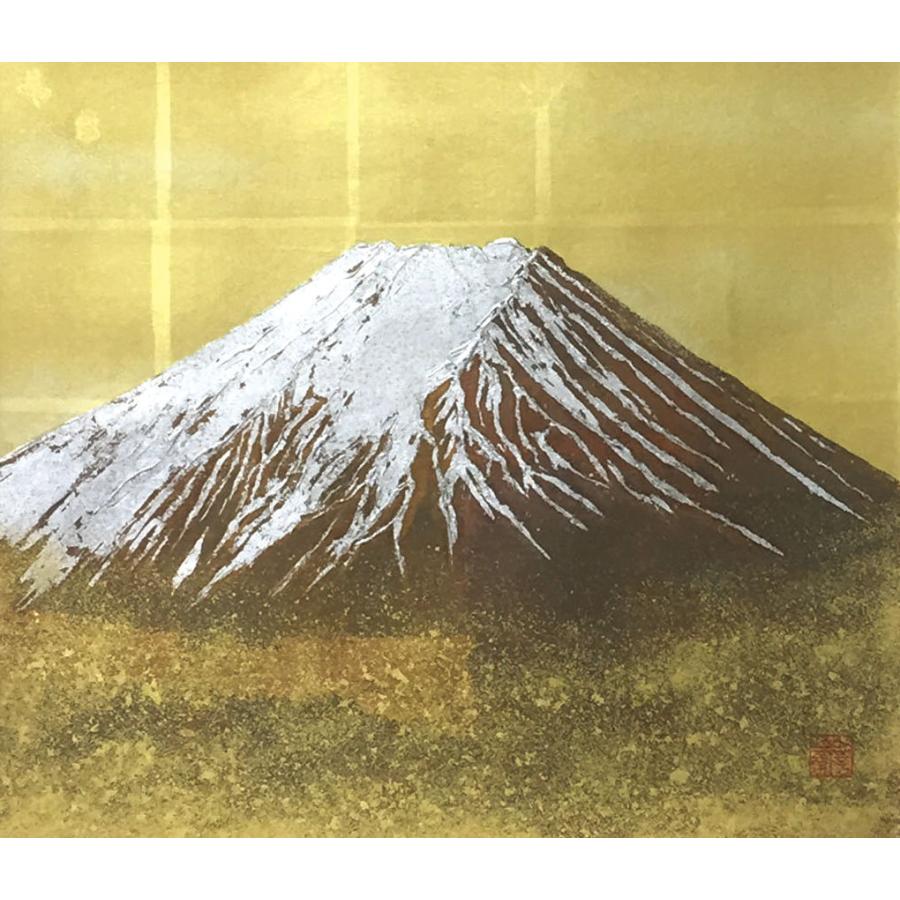 掛軸 (掛け軸) 吉祥富士(金箔工芸) 木戸口善夫 尺八横 約横70×縦136cm