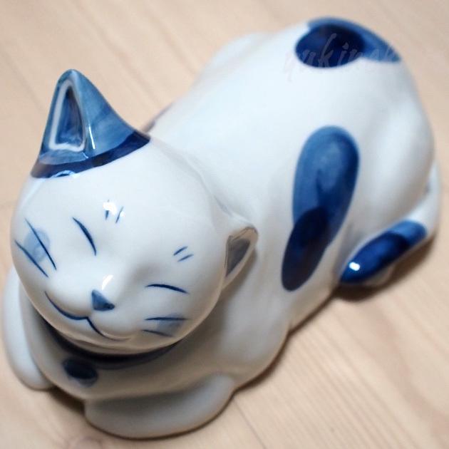 陶器製枕 染付猫陶枕 薬師窯 お昼寝まくら 陶器製 インテリア 置物 猫