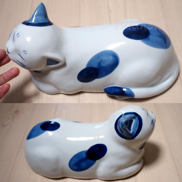 陶器製枕 染付猫陶枕 薬師窯 お昼寝まくら 陶器製 インテリア 置物 猫