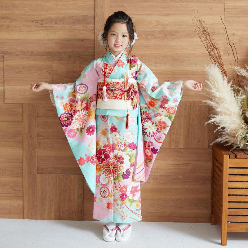 七五三 7歳着物 レンタル フルセット 式部浪漫 ブランド着物 薄浅葱 花