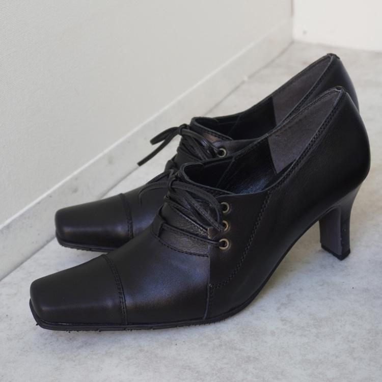 スクエアトゥレースアップパンプス PUMPS ブラウン・ブラック・黒