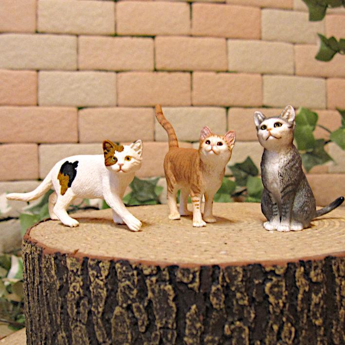 置物 動物 可愛い 猫の置物 リアルな キャット 3点セット A ネコ