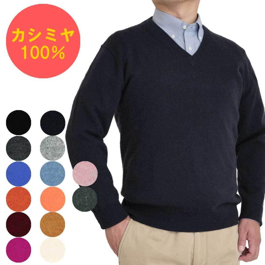 カシミヤ 100％ Vネック セーター メンズ 無地 12ゲージ トップス 男性