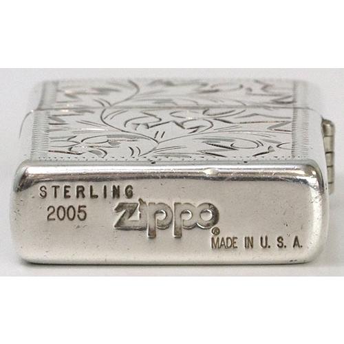 ZIPPO（ジッポー） 純銀ジッポー#15 2面彫、手彫唐草柄2005年製、中古