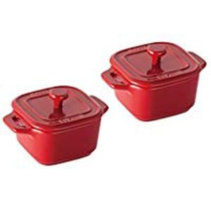 ストウブ staub エクストラミニ スクエアココット 2個セット チェリー