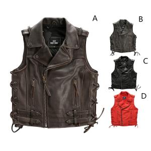 HEAVY 大きいサイズ オイル レザーベスト ブラック ラージサイズ