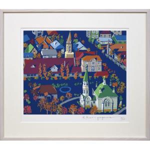 蝶 絵画 草原 野原 風景画 絵 シルクスクリーン 版画 池上壮豊 「萌草