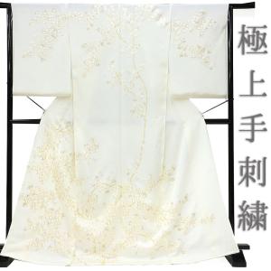 訪問着 手刺繍 総刺繍 正絹 白地 桜 未仕立て 仮絵羽 フォーマル 礼装