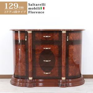 イタリア 4段 チェスト 茶 87cm 象嵌 ロココ調 家具 猫脚 完成品