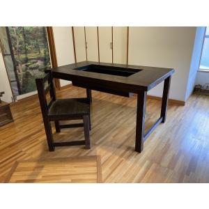 大型ダイニング囲炉裏テーブルと木製椅子4脚のセット テーブル