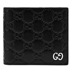 GUCCI（グッチ） 財布 二つ折り 札入れ レザー ブラック ブルー メンズ