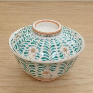 蓋つき煮物椀 緑彩金牡丹 おしゃれ 和食器 業務用 美濃焼 23b280-13