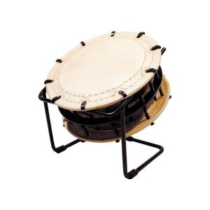中古品】締太鼓 面:約35cm 胴長:約15cm バチ付き 田中太鼓店制作 中古