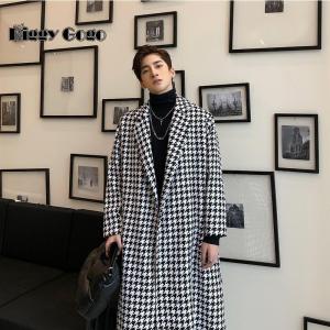 チェスターコート メンズ 千鳥柄 黒 白 ロング 暖かい チェック コーデ