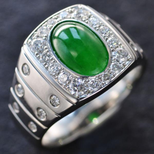 メンズリング プラチナ 指輪 翡翠 ダイヤモンド Pt950 地金 男性 幅広