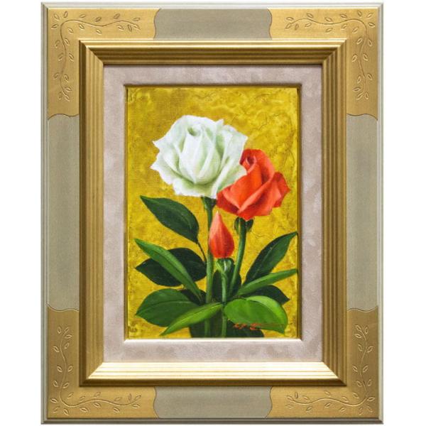 油絵・画家・尾形民子 バラの花束 油彩画 ※新品 油絵・画家・尾形民子