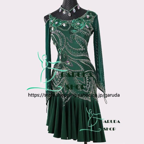 社交ダンス パーティー トライアル ベロア チャイナ風ドレス グリーン