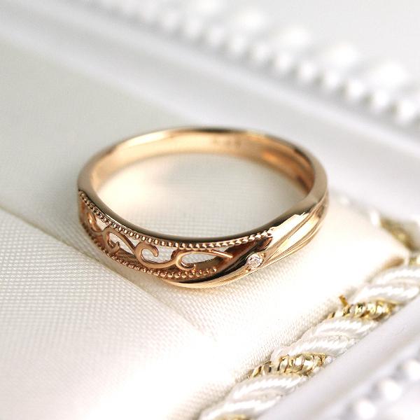 K18 ハーフ 透かし アラベスク ピンクゴールド リング 18金 18k